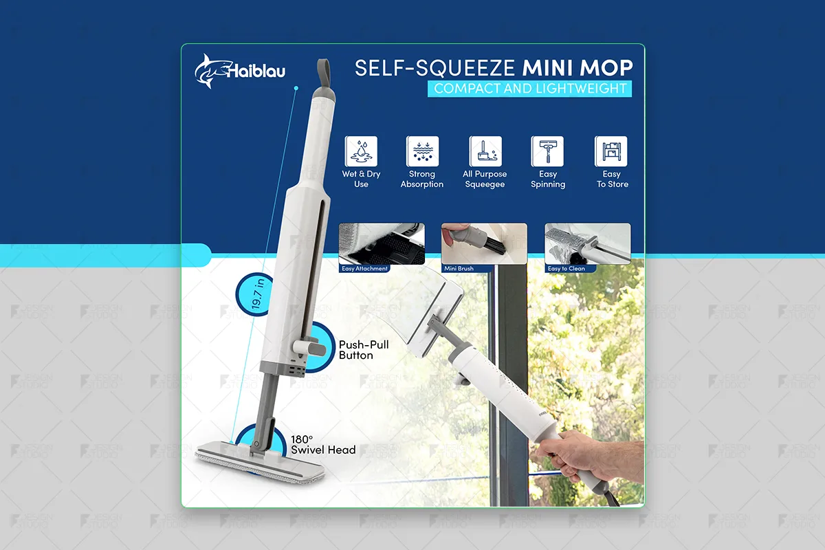 Haiblau — Self-squeeze mini mop